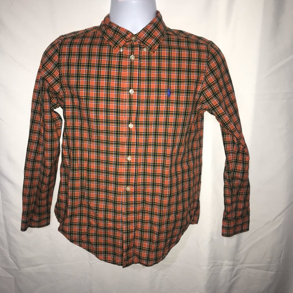 Ralph Lauren Boys Large 14/16 Orange Plaid Shirt❤️
